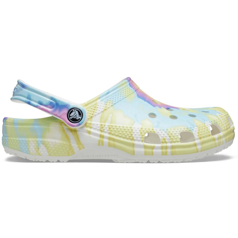 White / Multi Women's Crocs Classic Tie-Dye Graphic Clogs | NZ 0133EBCX